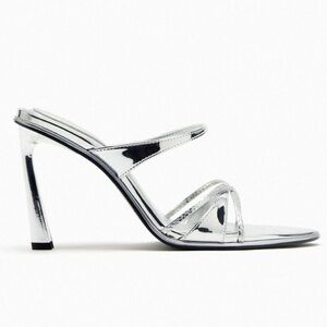 Zara Silver Metallic Strappy High Heel Mule